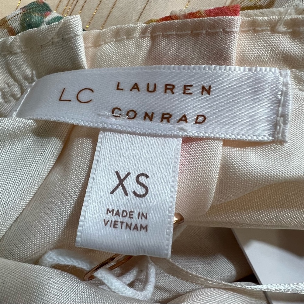 LC Lauren Conrad Peach Blush Floral A Line Dress Gold Metallic Thread De… - Picture 9 of 9